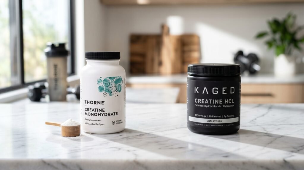 creatine monohydrate vs HCL comparison supplements white background