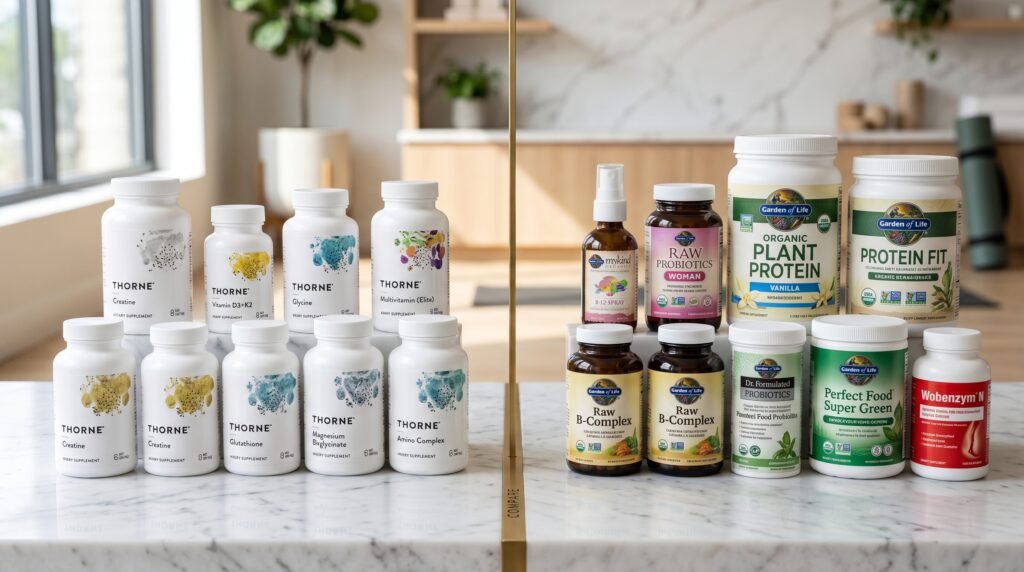 Thorne vs Garden of Life supplements comparison men 2026